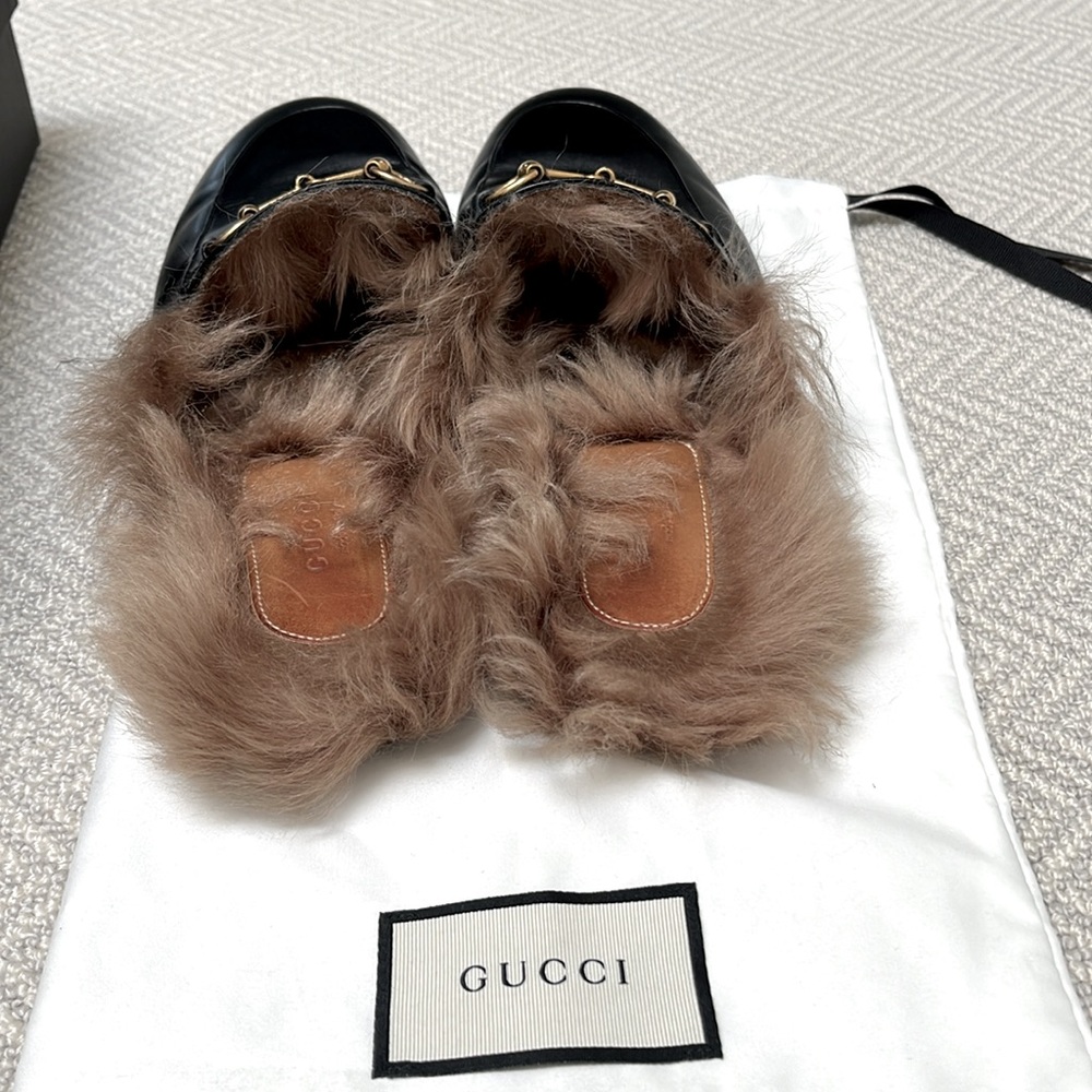 GUCCI “Princetown” Fur Lined Black Leather Mules - Picture 14 of 15
